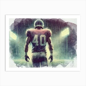 Football Player In The Rain Watercolor retro 1 Art Print
