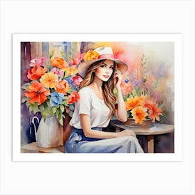 Girl Among Flowers 7 Art Print