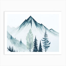 Mountain And Forest In Minimalist Watercolor Horizontal Composition 249 Art Print