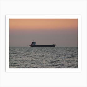 Cargo Ship At Sunset Art Print