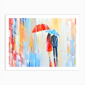 Couple Holding Umbrellas Abstract Painting Art Print