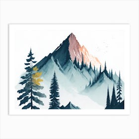 Mountain And Forest In Minimalist Watercolor Horizontal Composition 172 Art Print