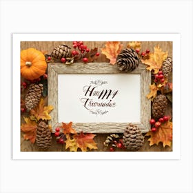 An Ornate Acorn Calligraphy Centerpiece With Woven Decorative Lettering Bearing The Words Happy Th (3) Art Print