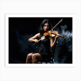 Persian woman playing on a violin on a black stage 2 Art Print