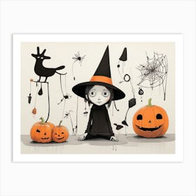 Witches And Pumpkins 2 Art Print