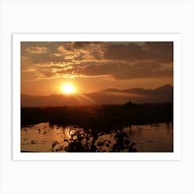 Sunset Over Lake, Myanmar Art Print