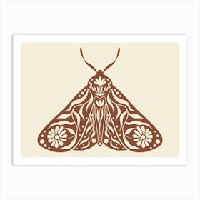 Folk Art Moth 03 - Red Brown Art Print