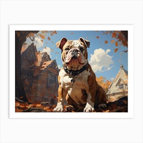 Bulldog In Autumn Art Print