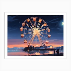 Ferris Wheel At Night Art Print