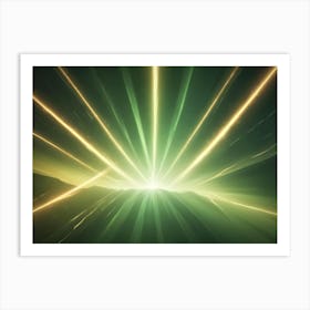 Abstract Image Of A Green Landscape With A Glowing, Golden Light In The Center, Resembling A Sunrise Or A Burst Of Energy Art Print