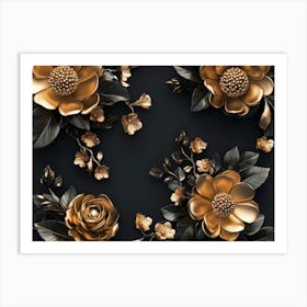 3d Artwork Illustration Background With Golden Jewelry And Flowers 1 Art Print