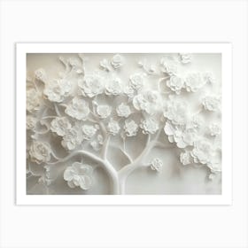 3d Art with White Floral Tree Pattern Art Print