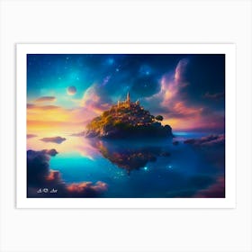 Lost Island Civilazation in a cosmic Abstract Color Painting Art Print