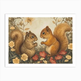 Floral Animal Illustration Squirrel 2 Art Print