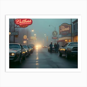 Flux Schnell A Misty Evening Scene Of A Nostalgic 1980s Street 2 Art Print