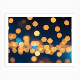 A Blurred Background Of Out Of Focus, Golden Circles Of Light Scattered Across A Dark Blue Backdrop Art Print