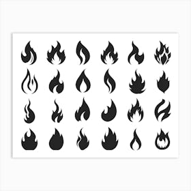 Black Fire Flame Set 2 Art Print