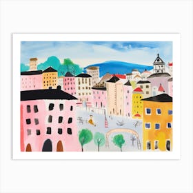 Turin Italy Cute Watercolour Illustration 4 Art Print