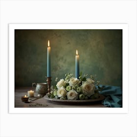 White Roses And Candles Art Print