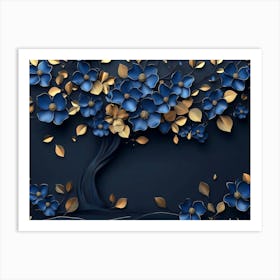 Blue And Gold Tree Art Print