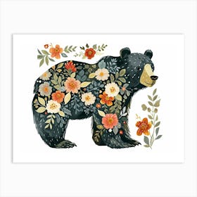 Little Floral Grizzly Bear 3 Art Print