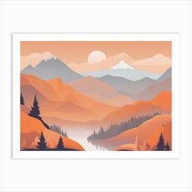 Misty mountains horizontal background in orange tone 104 Art Print