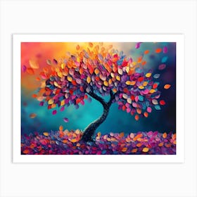 Elegant Colorful Tree With Vibrant Leaves Hanging Branches 16 Art Print