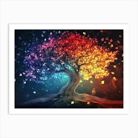 3d Colorful Tree in the Dark Abstraction 1 Art Print