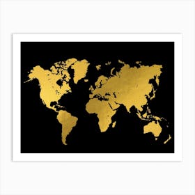 World Map Gold Black Art Print