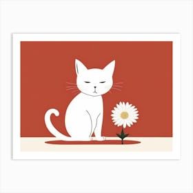 Cat And Flower Art Print