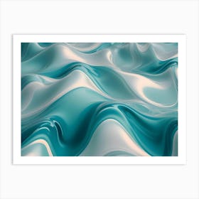 Abstract Background Of Flowing, Liquid Like Turquoise And White Waves, Creating A Dynamic And Mesmerizing Pattern Art Print