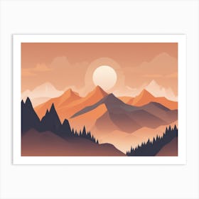 Misty mountains horizontal background in orange tone 113 Art Print