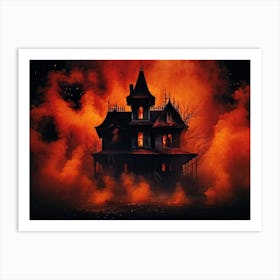 A Haunted House With Fiery And Skittish Autumn Colors Forms The Centerpiece Of A Mysterious Hallowee (5) Art Print