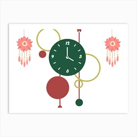 Clock With Flowers Art Print