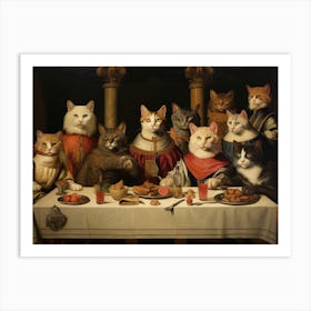 Romanesque Painting Inspired Cats At A Banquet Art Print
