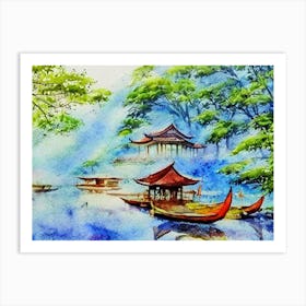 Misty Pagoda Reflections Art Print