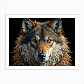 Wolf Portrait With Orange Eyes And Gray Fur Art Print