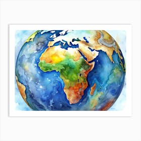 Watercolor Earth Globe Art Print