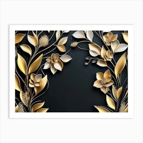 Luxury Black And Golden 3d Floral 2 Art Print