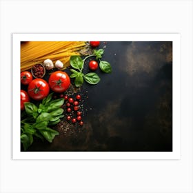 Pasta And Vegetables On A Dark Background Art Print