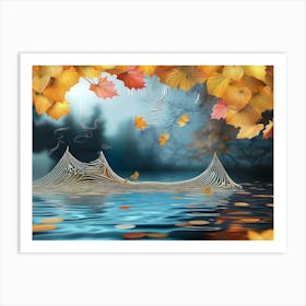 Autumn Leaves On The Water 3d 2 Art Print