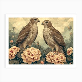 Floral Animal Illustration Hawk 2 Art Print