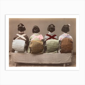 Four Japanese Women Seated On A Bench Art Print