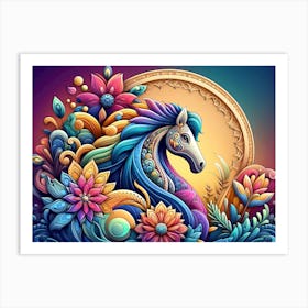 Colorful Horse With Flowers 1 Art Print