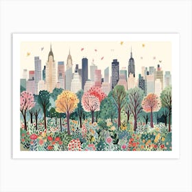 New York City Landmarks Landscape Watercolour Art Print