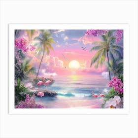 Flamingos At Sunset Art Print