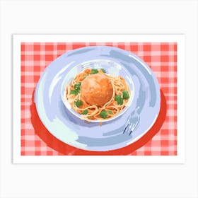 A Plate Of Meatballs Spaguetti, Top View Food Illustration, Landscape 1 Art Print