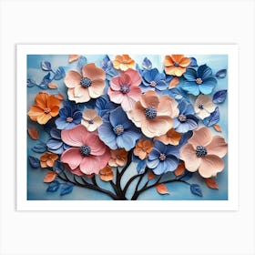 Blossoming 3d Floral Artistry Flowers Leaves Art Print