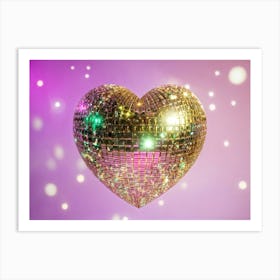 Heart Shaped 3d Disco Ball Bathed In Gold Suspended Amidst A Constellation Of Sparkles Tinged With 1 Art Print