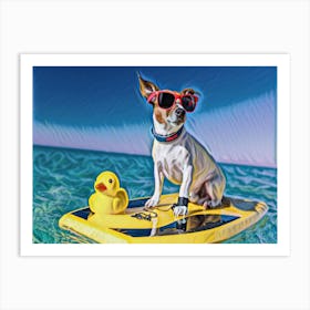 Funny Dog Surfing Wearing Glasses Cool Art Print